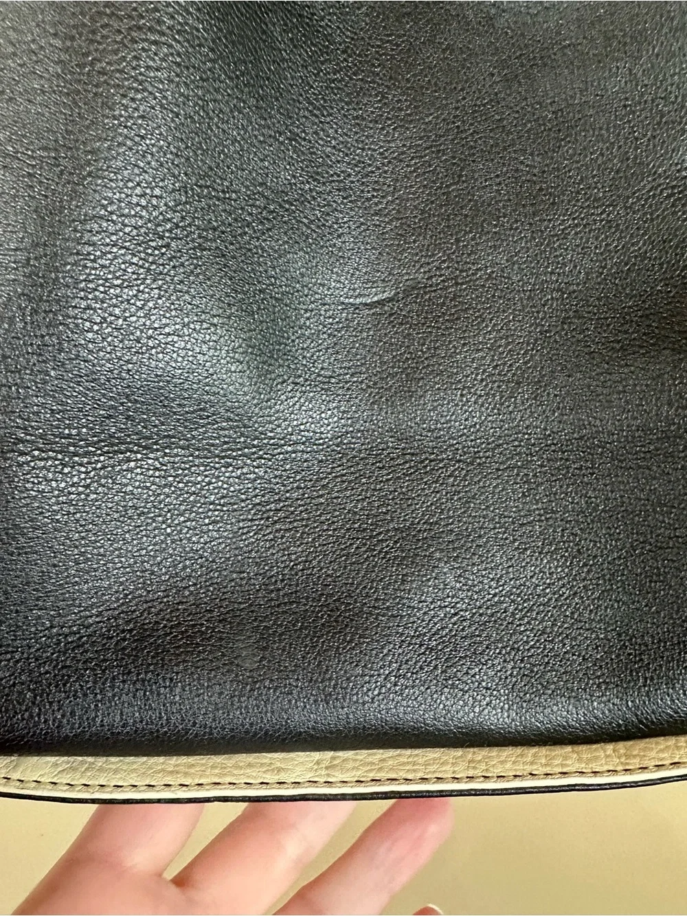 GAP Large Origami Tote Genuine Cow Leather Black Ivory Piped Shoulder Bag